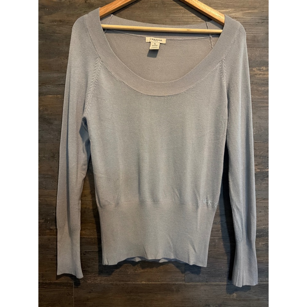 Vertigo Paris Womens XL Blue Grey Scoop Neck Viscose Blend Knit Sweater RN86297